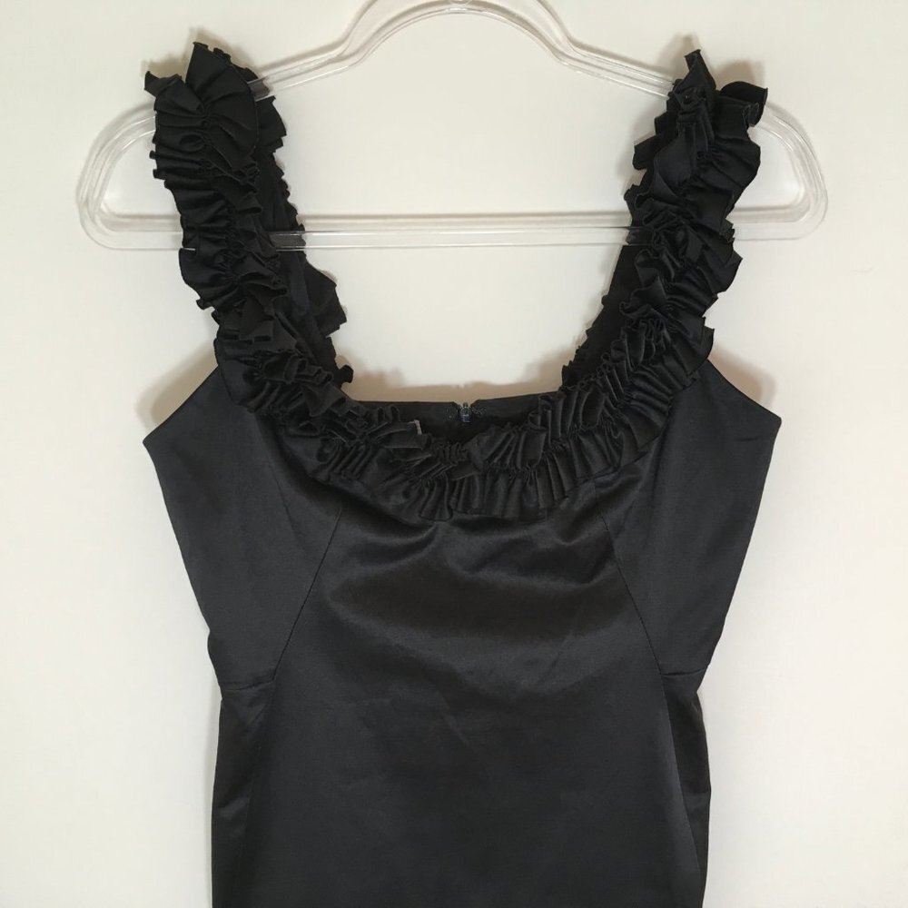 Maggy London Black Cocktail Ruffle Neckline Satin Sheen Sleeveless Dress Size 4 - Picture 6 of 9